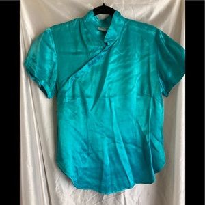 Teal Top by Peace Angel, sz M with Mandarin collar and Side Opening